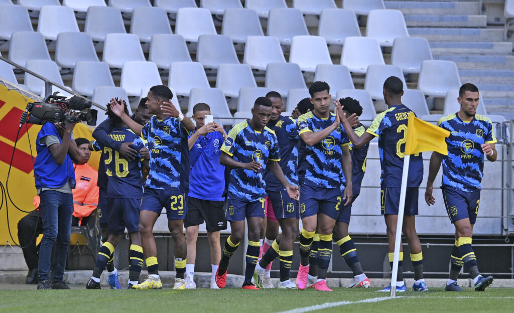 Cape Town City players celebrate a goal during their match