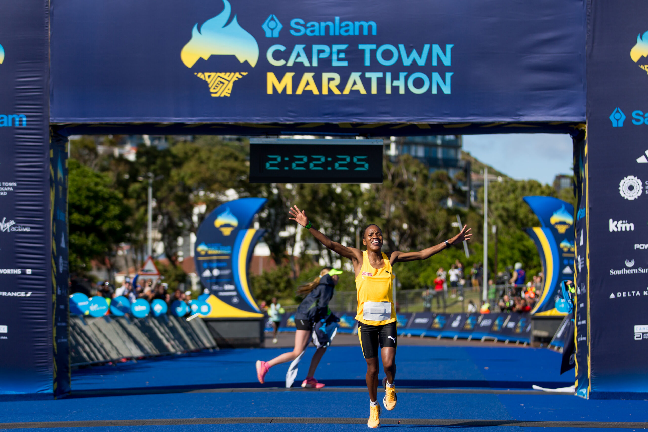 Glenrose Xaba crosses the finish at the Cape Town Marathon which passed stage 1 of its goal to become a Marathon Major