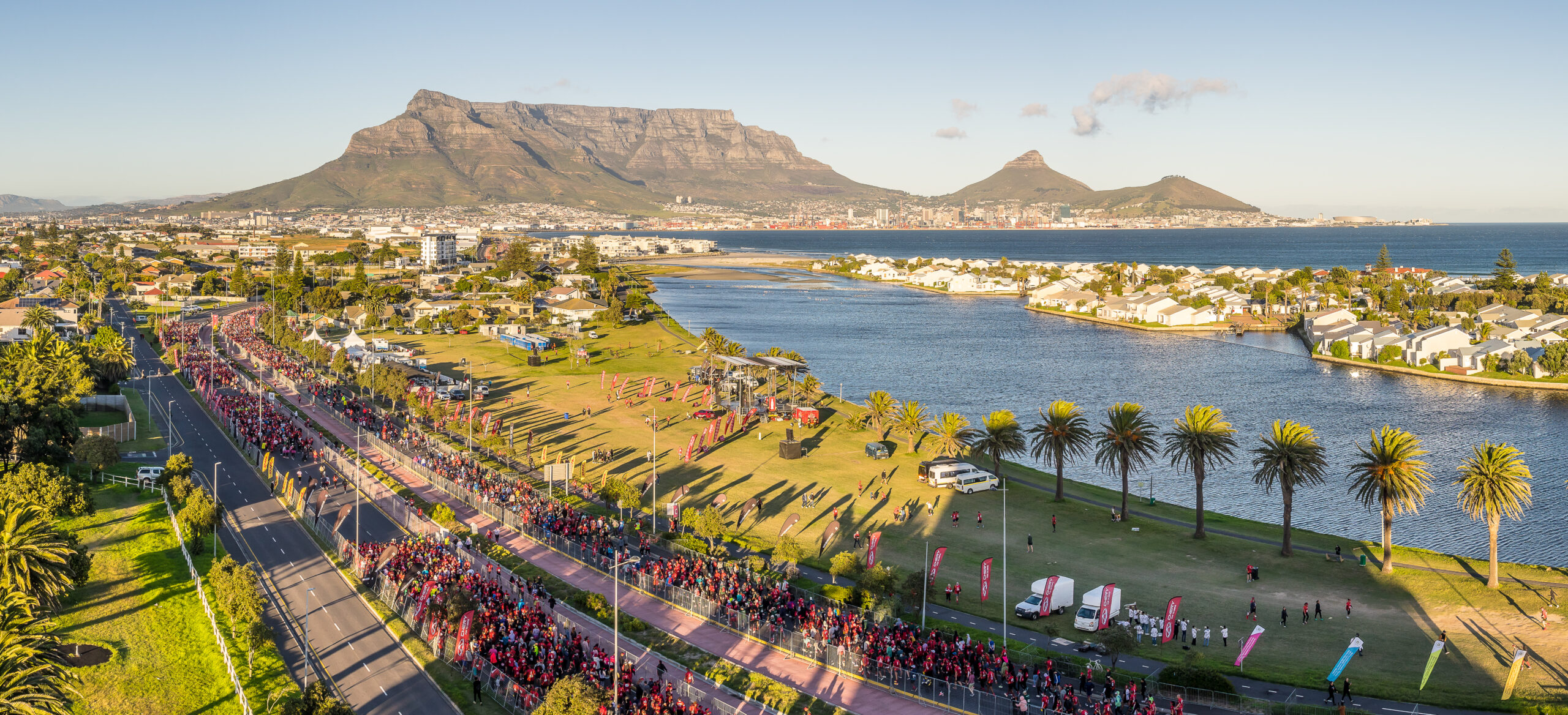 Cape Town 10K - the venue of the Cape Town 10K on Woodbridge Island with Table Mountain as a backdrop