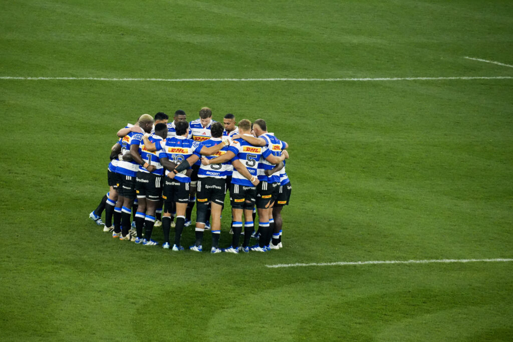 DHL Stormers huddle at the DHL Stadium. The team is in action against Bristol Bears in the Investec Champions Cup on 17 October 2027